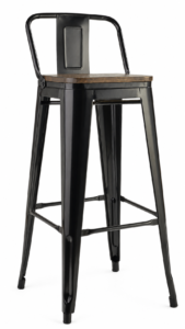 Silla alta Tolix negra con asiento de madera para eventos
